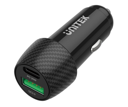 Ładowarka i akumulator UNITEK Ładowarka samochodowa 38W (USB-C 20W, USB-A 18W) P1400A